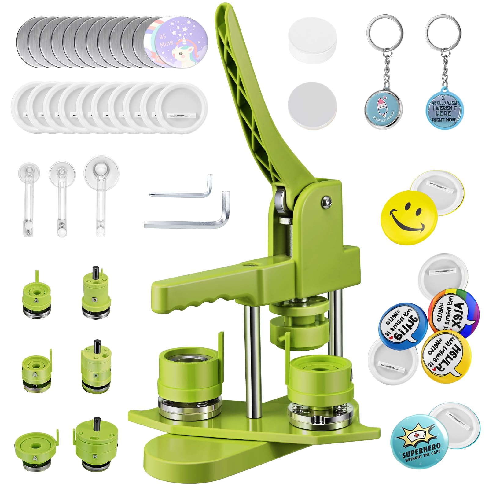 Machine à badges 3 en 1 Zimiking (25/32/58 mm) avec kit complet 300 pièces vert