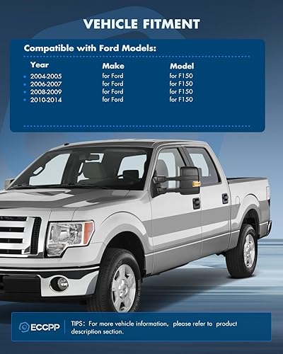 Miniatura 2 de ECCPP Espejos de remolque con 2004-2014 para Ford para camioneta F150 Pickup Truck Power Adjusted Heated Turn Signal Puddle Light Black Housing
