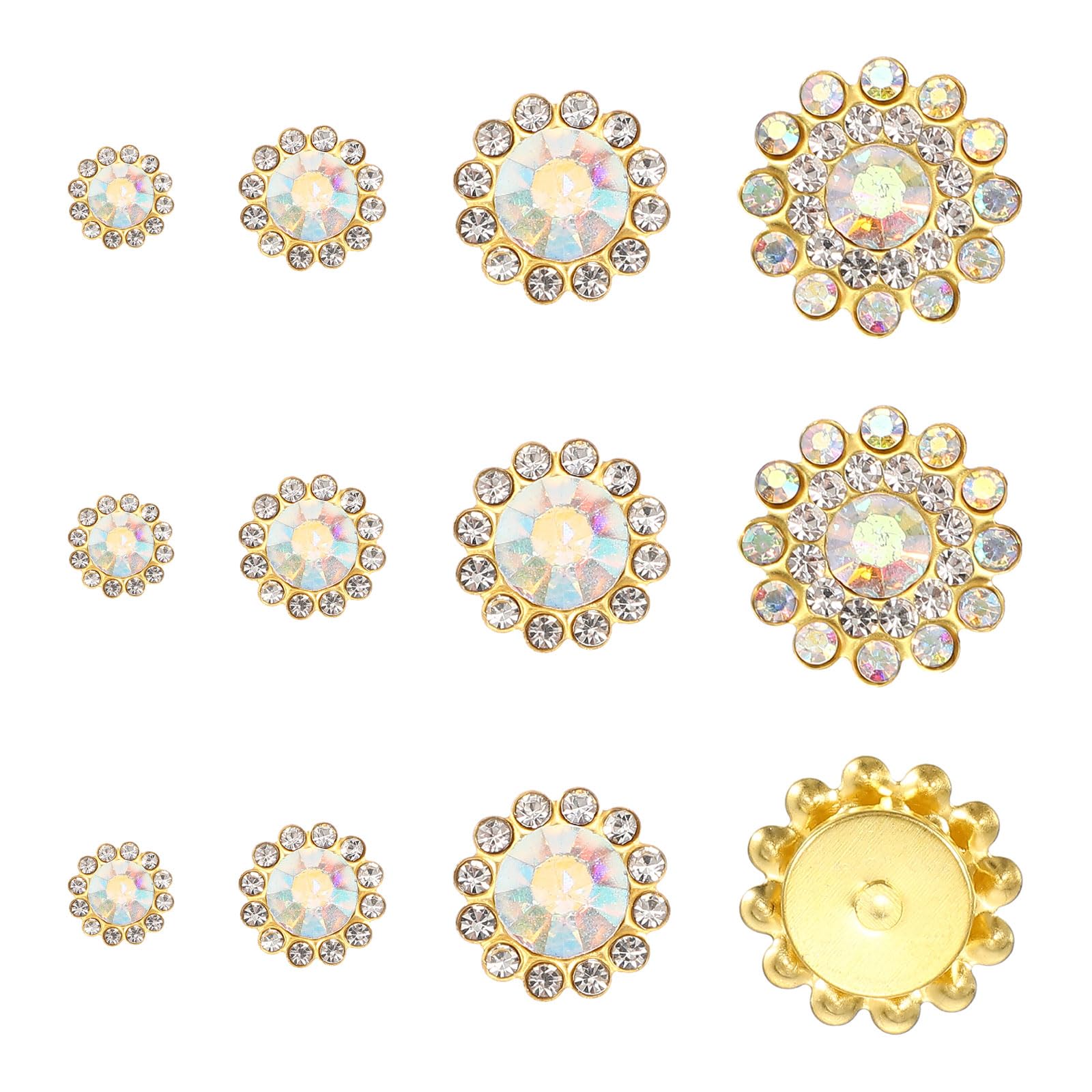 YELARXI 100Pcs 8/10/12/14mm Sew on Flower Rhinestones Crystal Glass Gems, Flatback Claw with Metal Base Crystals for Sewing Clothes Shoes Jewelry Belt Accessories, AB Multicolor — image 1