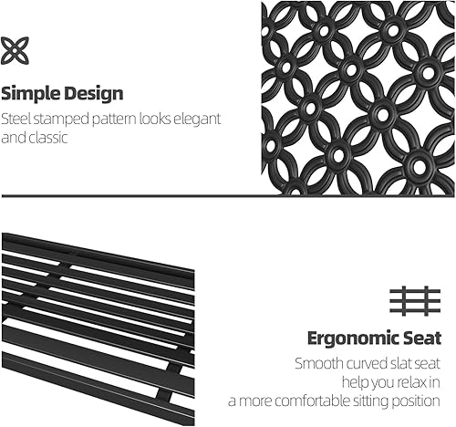 Miniatura 8 de Grand patio Banco de jardín para exteriores con reposabrazos y asiento de acero, banco con respaldo de aluminio para exteriores, césped, porche,