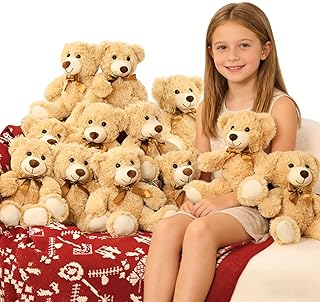 12 Bulk Soft Teddy Bears Stuffed Animals Kids Girls Gift, 14 Inch | Classic teddies. Machine washable. Valentines, Christmas, gender reveal baby shower party decor, wholesale plushies