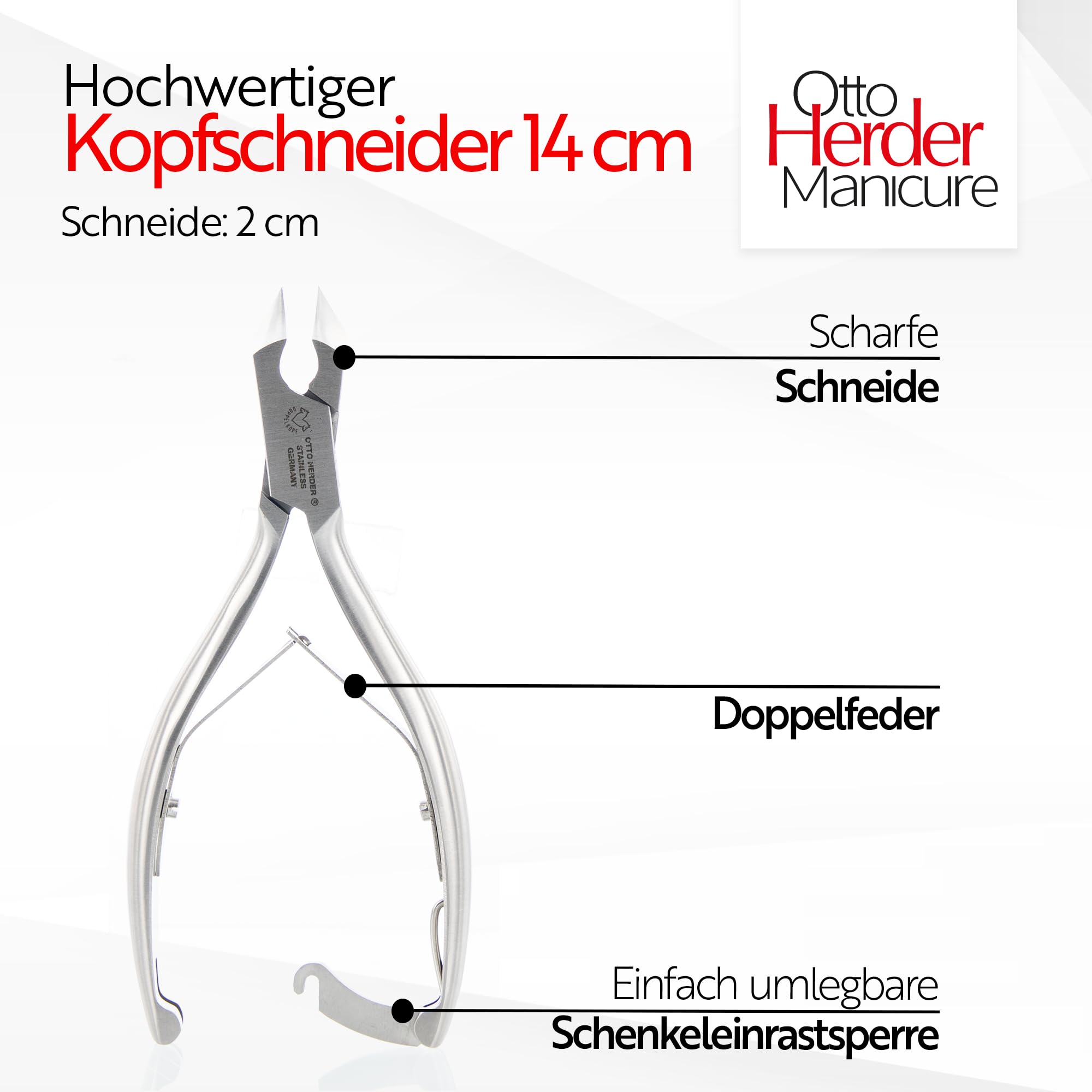 OTTO HERDER KOPFSCHNEIDER Nagelzange Fussnagelzange 14 cm mit einer Spitze für starke Fußnägel, rostfrei Halbkopfschneider gegen dicke eingewachsene Zehennägel