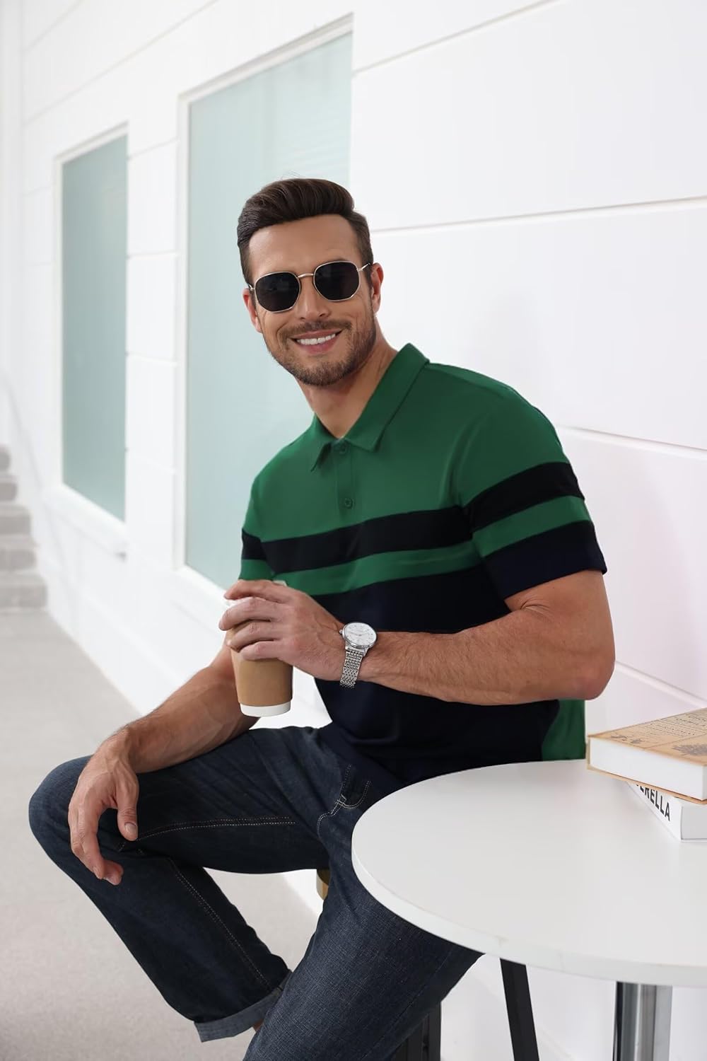 Mens Polo Shirts Short Sleeve Color Block T Shirt Summer Lightweight Casual Golf Shirts