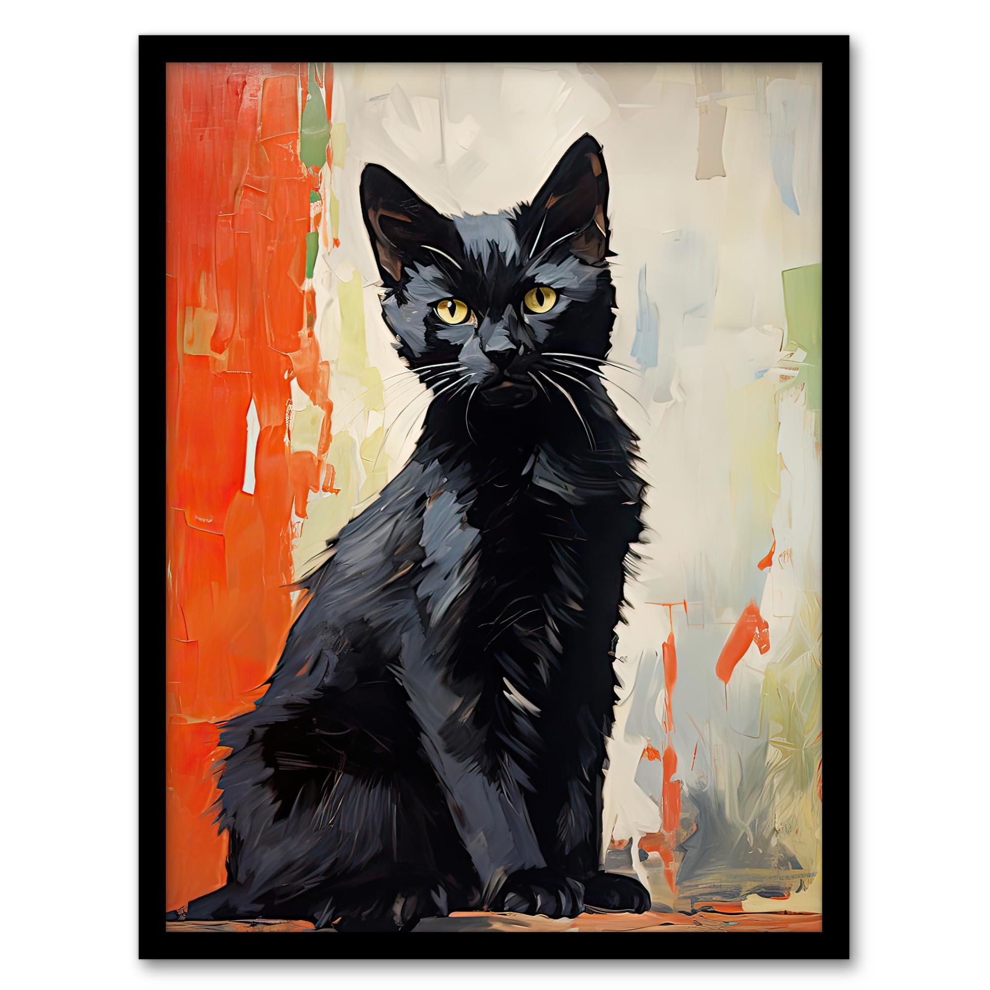Amazon.com: Artery8 Black Cat Oil Painting Orange Beige Green Chat
