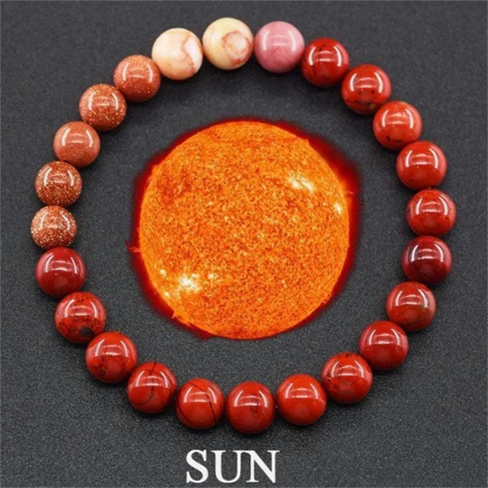 Bracciale Feng Shui Planetario in Pietra Naturale per Uomo E Donna - Universo Sistema Solare in Perline Con Otto Pianeti Fatti A Mano - Luna