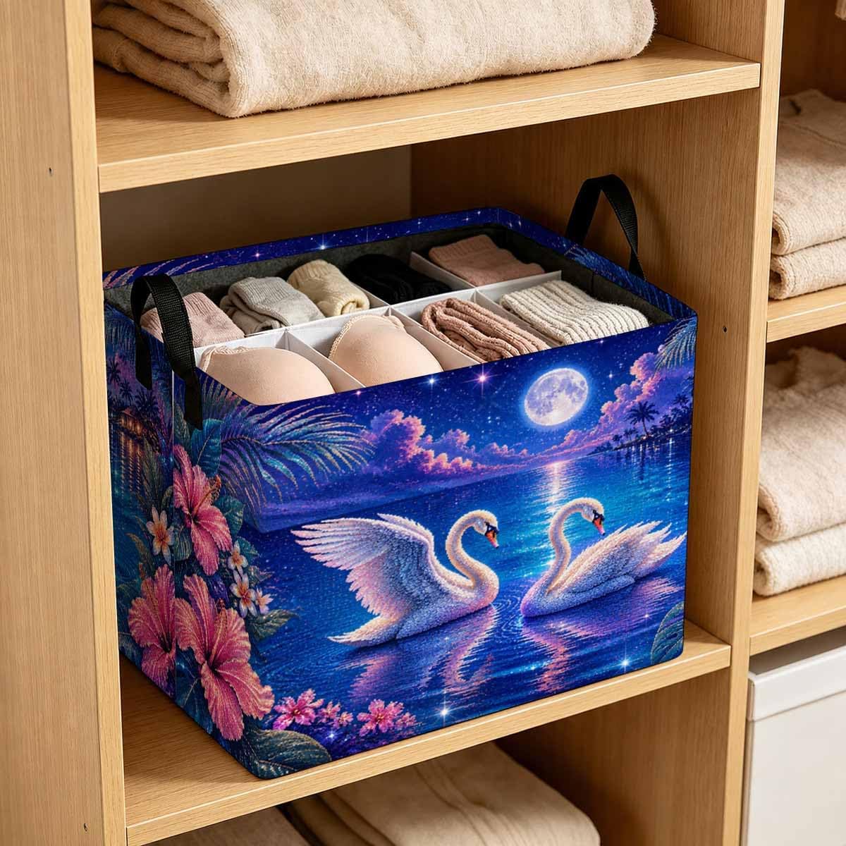 Large 56L Storage Basket, Romantic Swan Decorative Baskets with Handles image 3