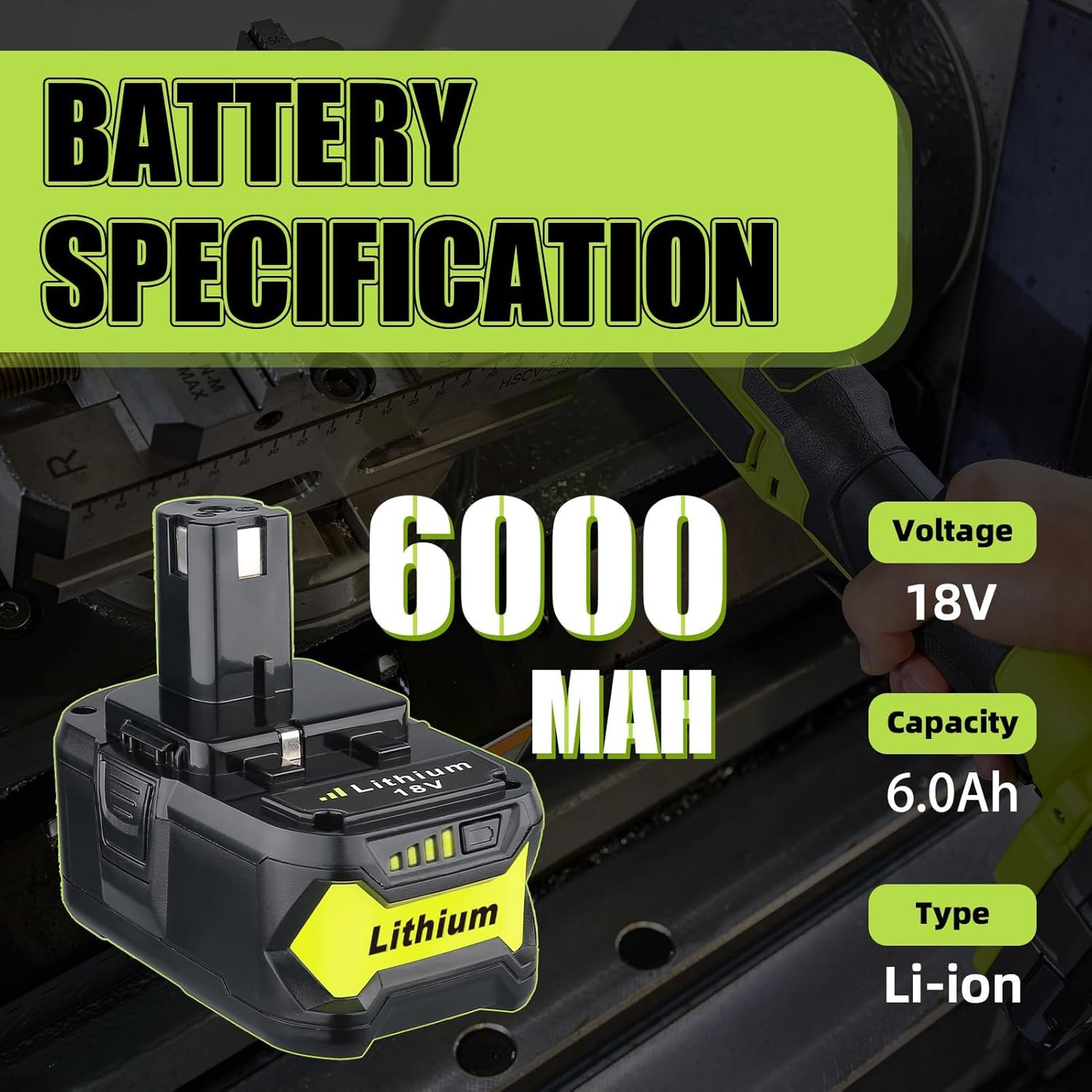VINIDA 2Pack 6.0Ah Repacement for Ryobi 18V Battery with P117 Charger Compatible with Ryobi Battery 18V P102 P103 P104 P105 P107 P108 P109 Battery & Charger Kit - Image 2