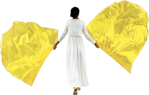 Miniatura 8 de Wuchieal Juego de 2 banderas de alabanza de 55 pulgadas con varillas flexibles, semicírculo, alabanza, alas de ángel, para danza, iglesia, oro