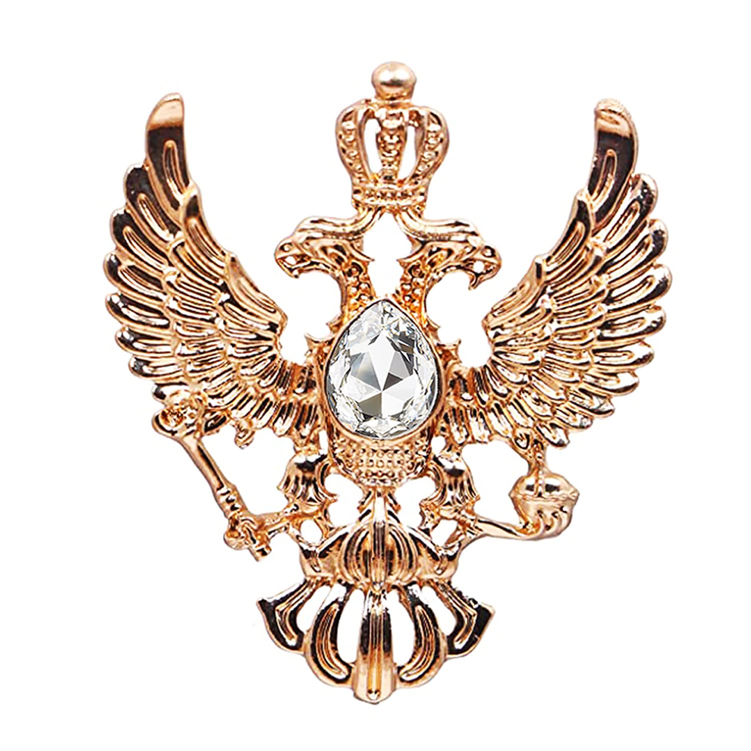 Aarohi Jewells Vintage Double-headed Gold Plated White Crystal Eagle Retro Wings Crown Suit Brooch Pin for Men & Boys ABROWH10-007-image-6