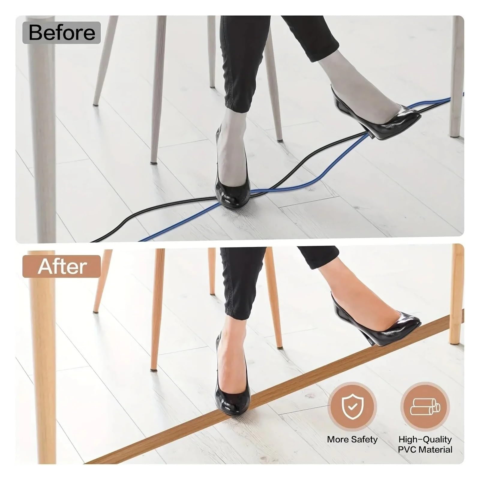 Canalina Passacavi da Pavimento 1PC 1M/2M/3 Metri Grano di Legno Acero Pavimento Copertura del Cavo PVC Protezione Hider cavo Alimentazione Maniche Estensione Della Parete Filo Elettrico(3.0m)
