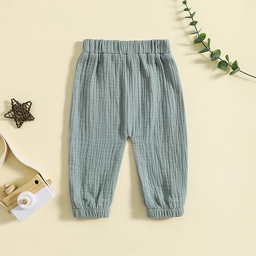 Miniatura 3 de Pantalones de harén para niños y niñas, cintura elástica, bolsillo frontal, básicos, largos, pantalones deportivos casuales para bebé