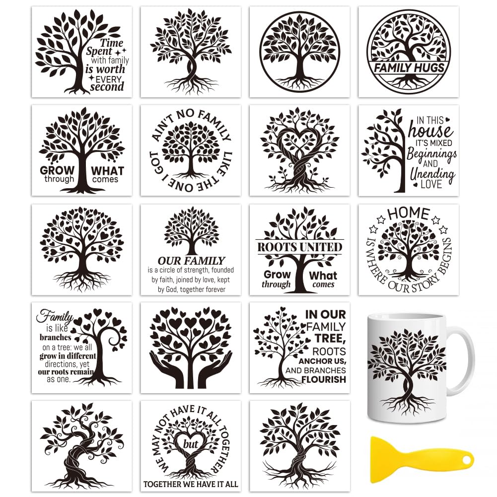 Peacoblue Black Tree of Life Rub On Transfers for Craft, Transfer Sticker