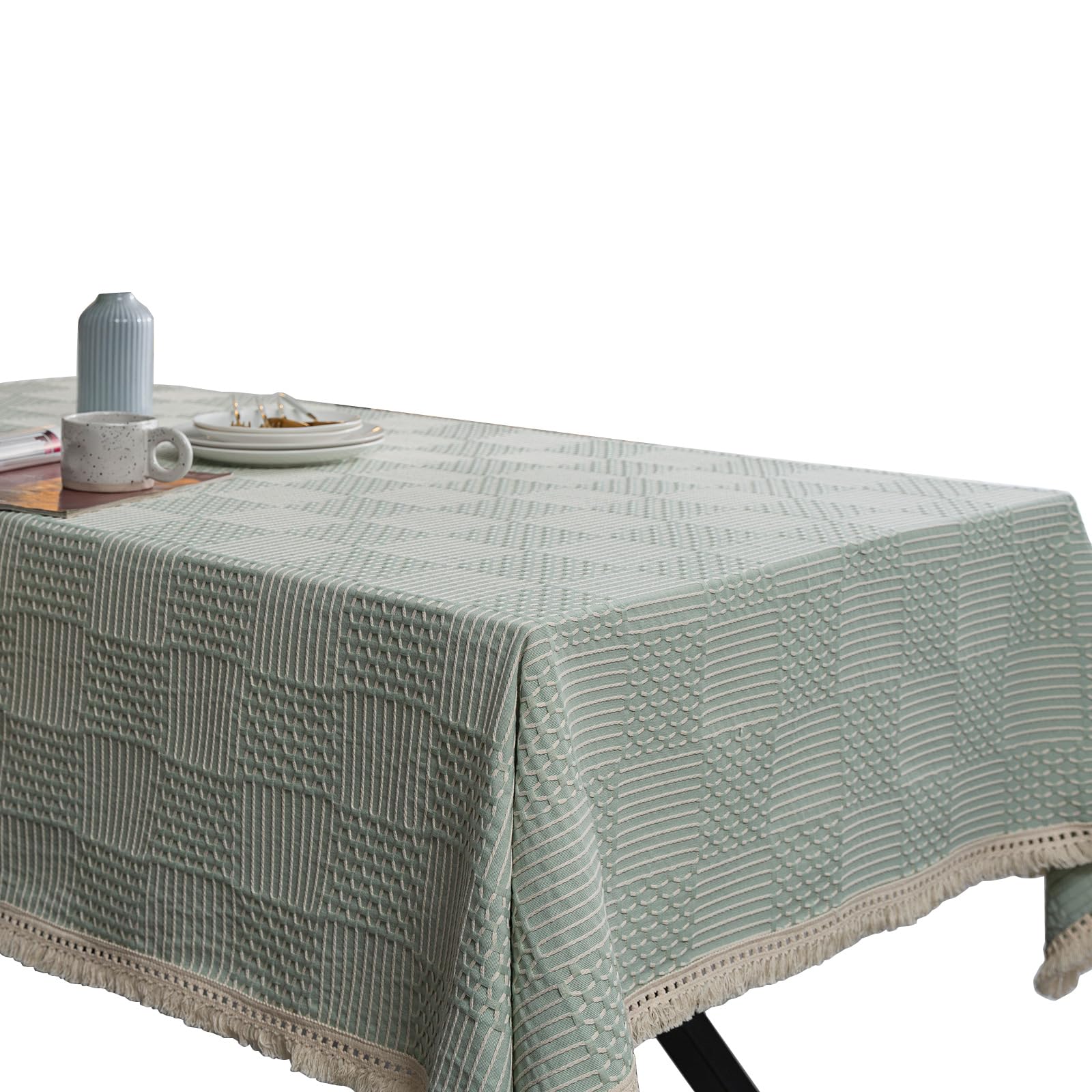 APGLSXY Textured Linen Look Table Protectors Fringed Border Stain Resistant Tablecloth for Kitchen Counter Coffee Table Decors Minimalists Covers