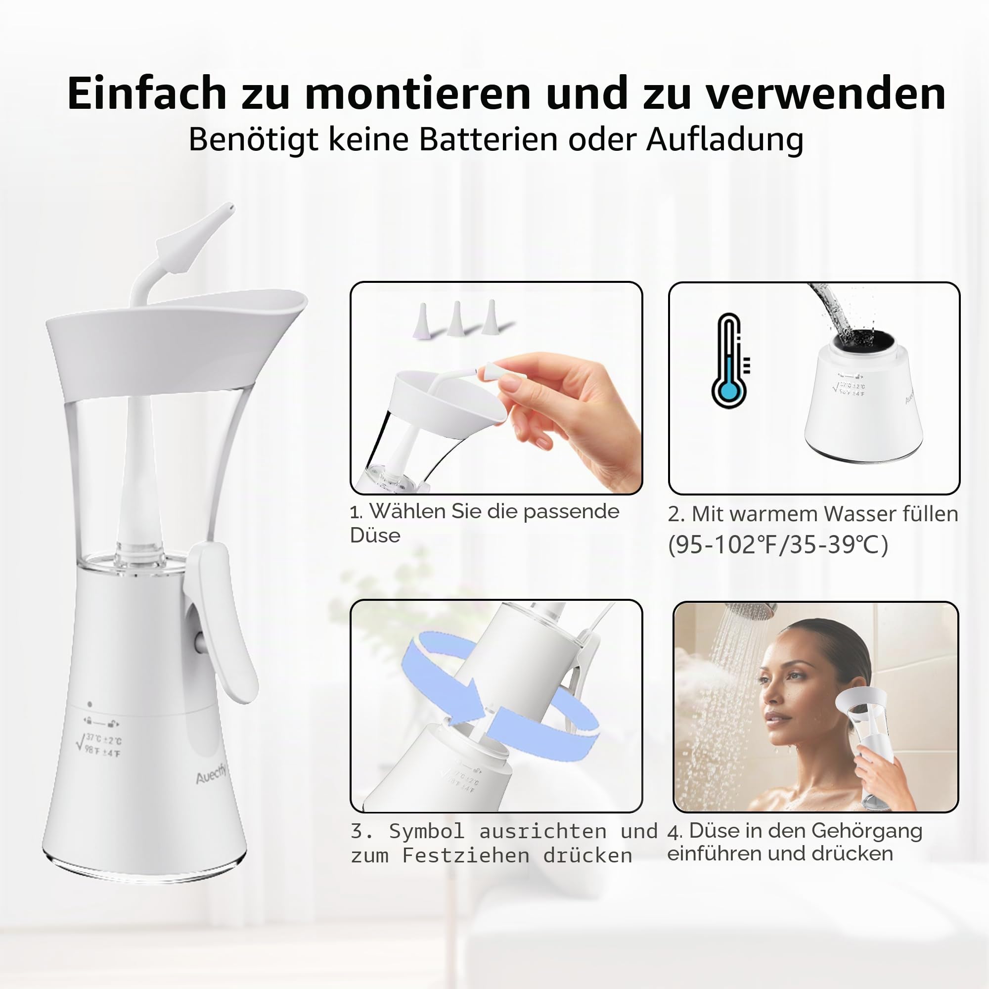 Ohrenschmalz-Entfernungs-Set, Einhandbedienung, einfach zu bedienendes manuelles Ohrspülsystem mit weicher Silikonspitze für effektive und sichere Reinigung von Ohrenschmalz für den Heimgebrauch
