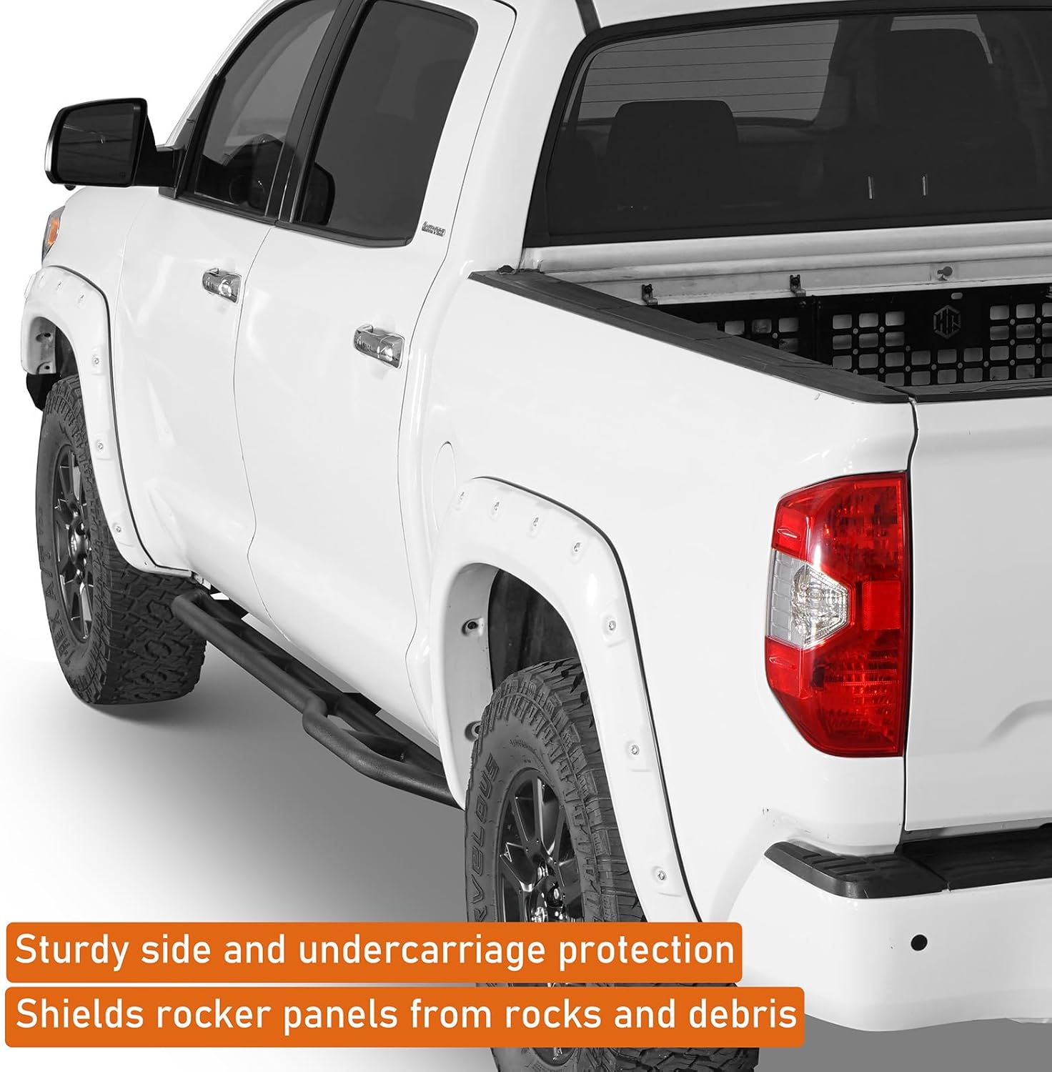 Hooke Road Tundra Rock Sliders with Kick-Out for 2007-2021 Toyota Tundra CrewMax(4 Full Size Doors), Running Board Nerf Bars for Rock Crawling