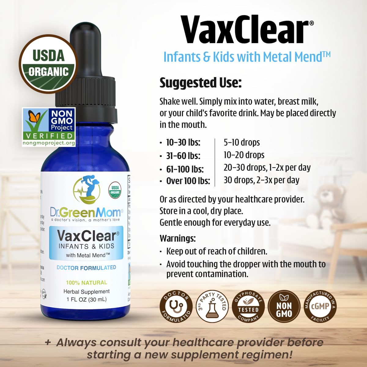 Organic VaxClear with Metal Mend, Herbal Heavy Metal Detox Drops for Kids and Infants with Chlorella, Turmeric, Cilantro and Milk Thistle to Cleanse and Support Immune Response — Amazon image 4