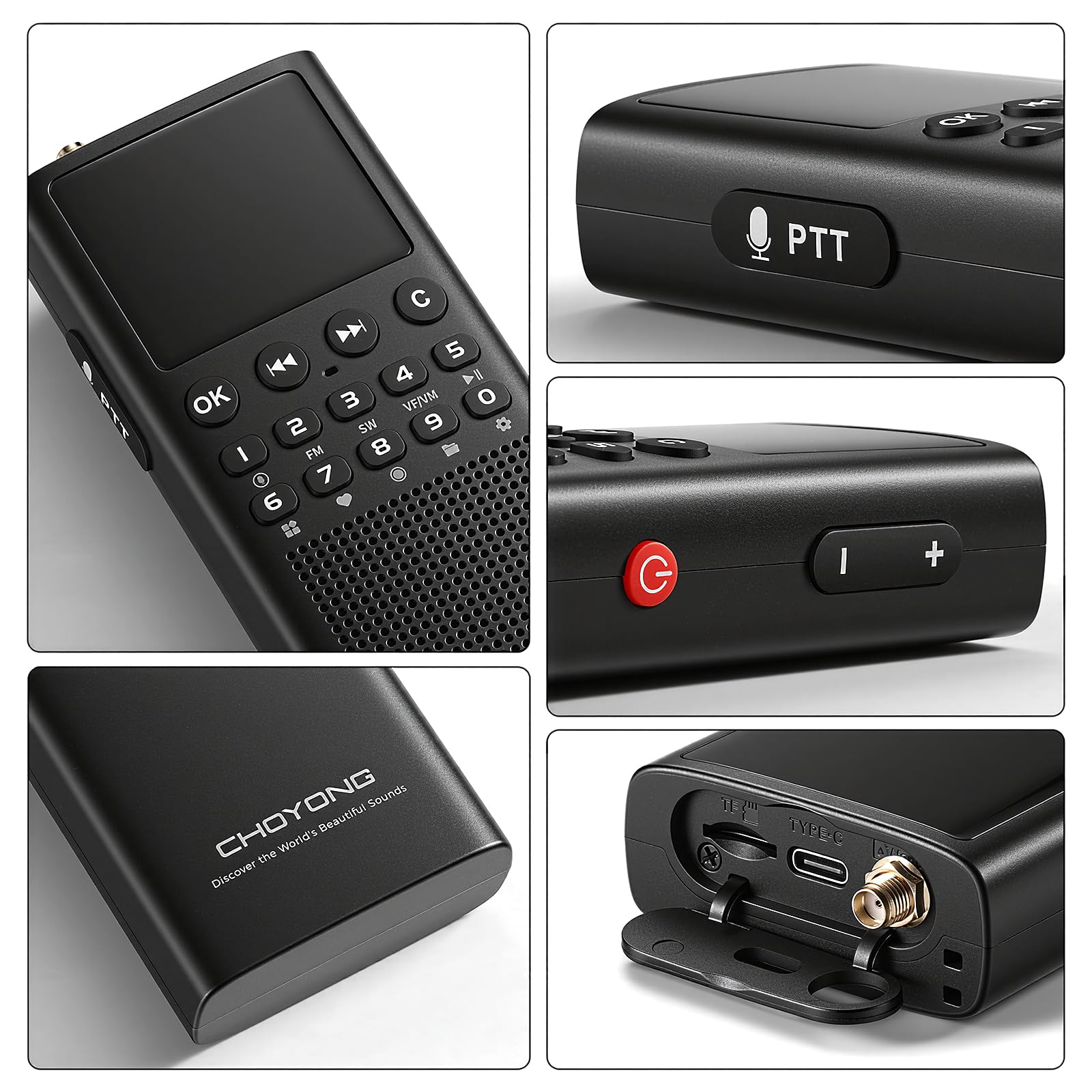 CHOYONG WT2 Sieciowy Walkie Talkie, Radiotelefon Dalekiego Zasięgu z Odbiorem FM/AM/SW, Komunikacja Grupowa POC WiFi/4G, Wyszukiwanie Głosowe GPT, Akumulator 2500mAh, Czarny