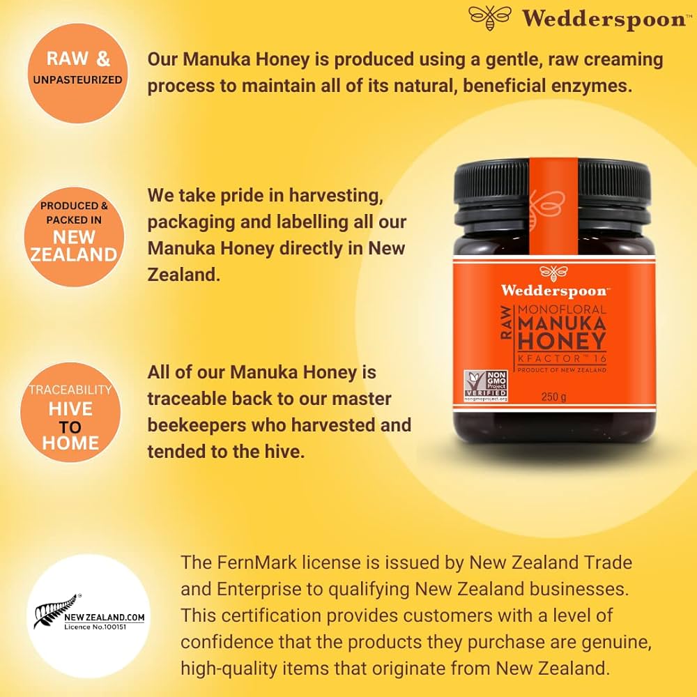 Wedderspoon 未加工マヌカハニー、Kファクター16、8.8 oz (250 g