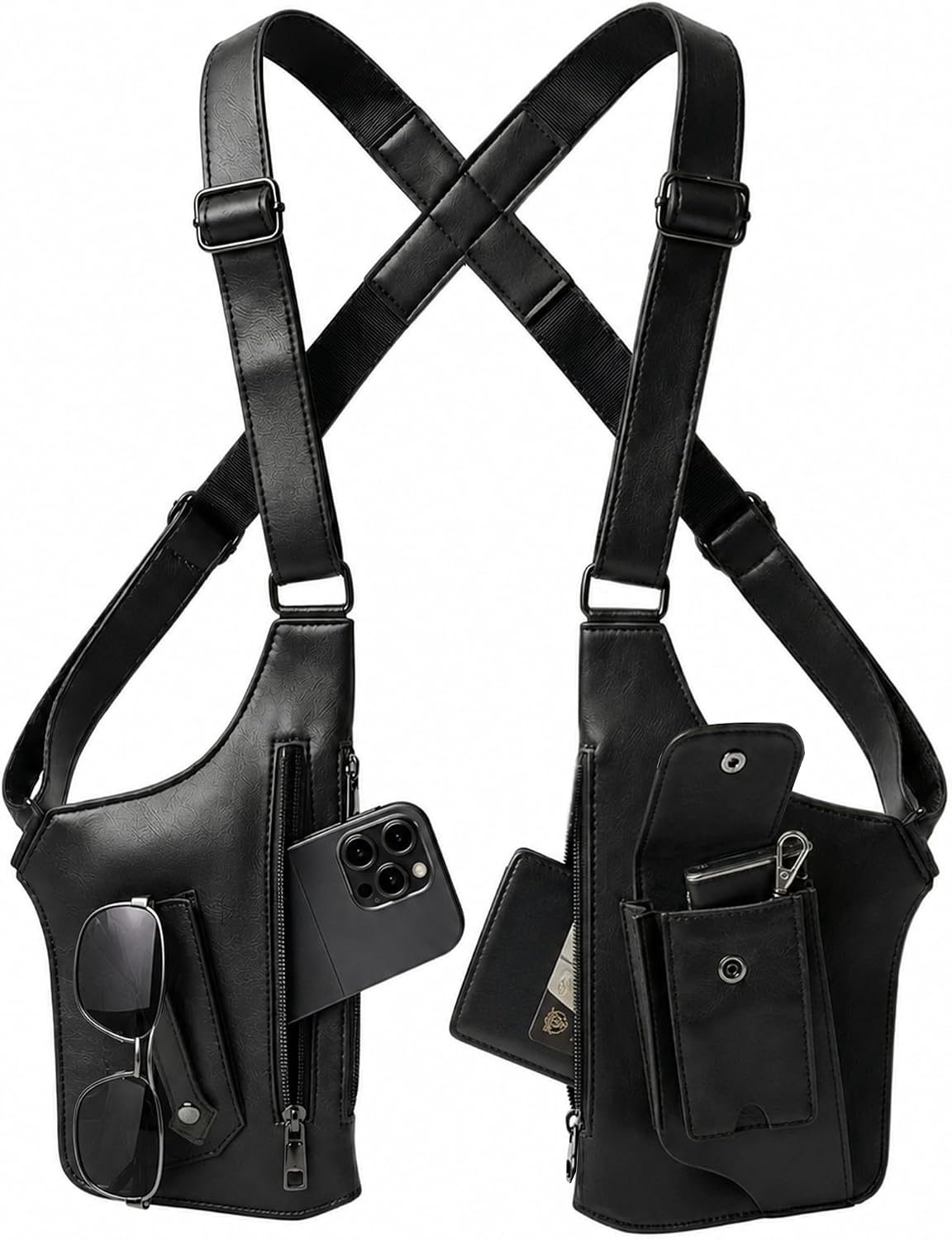 Double Shoulder Armpit Bag, Crossbody Chest Bag with Anti-Theft Design, Underarm Shoulder Satchel for Men and Women, Adjustable Strap for Travel and Everyday Use
