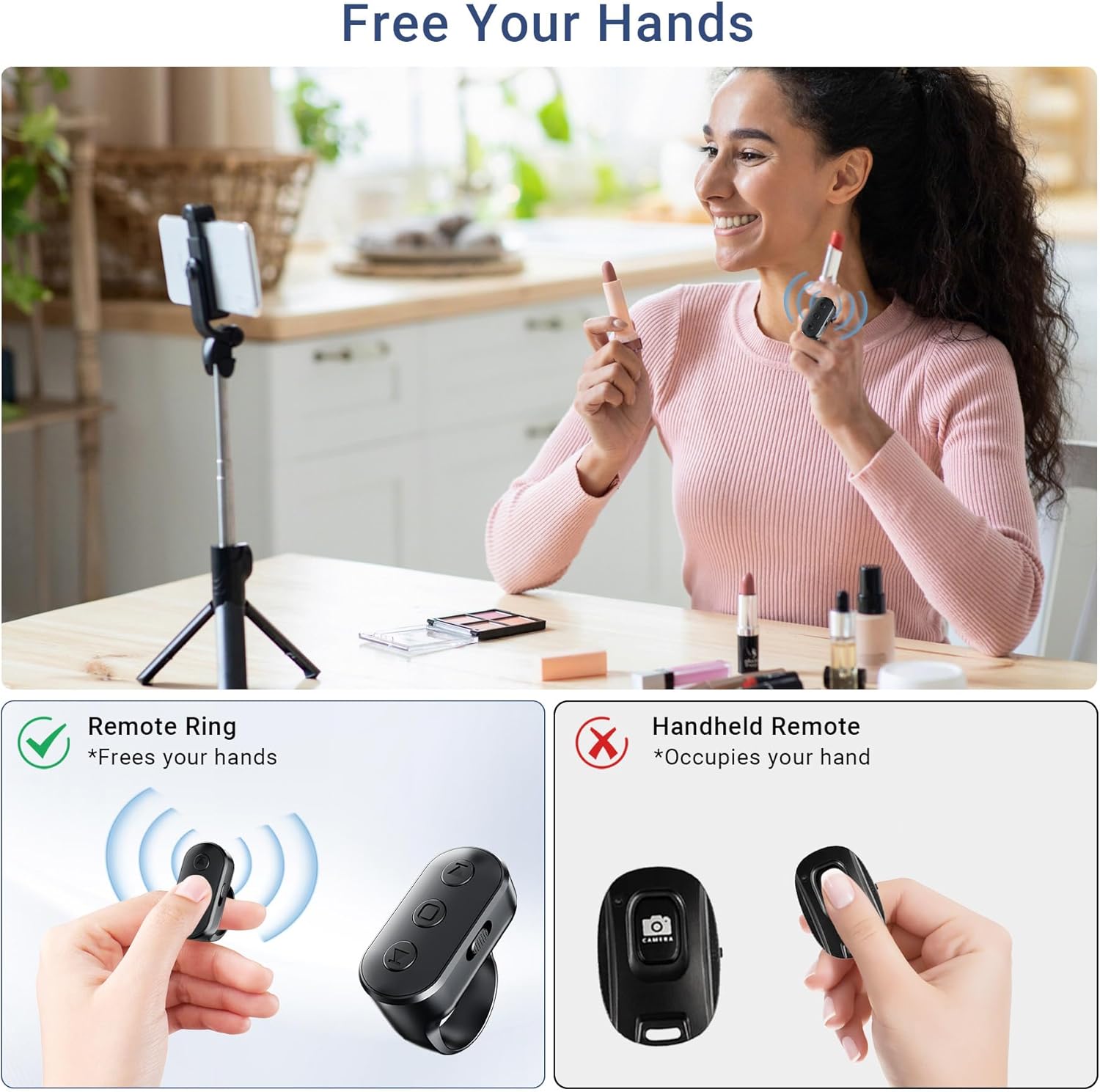 Phone Camera Remote Control with Zoom for iPhone & Android, Rechargeable Bluetooth Camera Remote with Front/Rear Camera Switch, Fingertip Wireless Bluetooth Clicker for Photo & Video Recording.