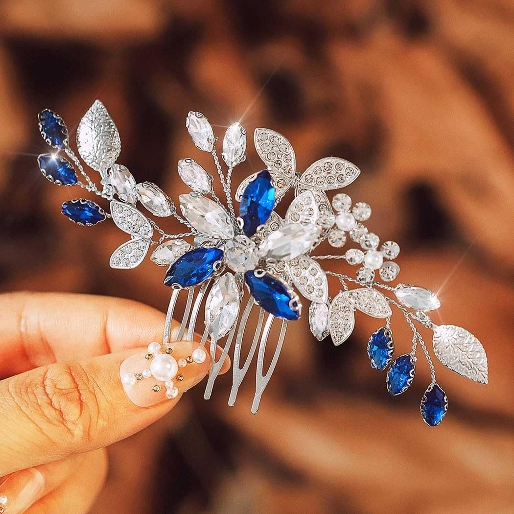 IYOU Pettine per Capelli da Sposa con Strass Blu Accessori per capelli da Sposa per Damigelle D'onore per le Donne