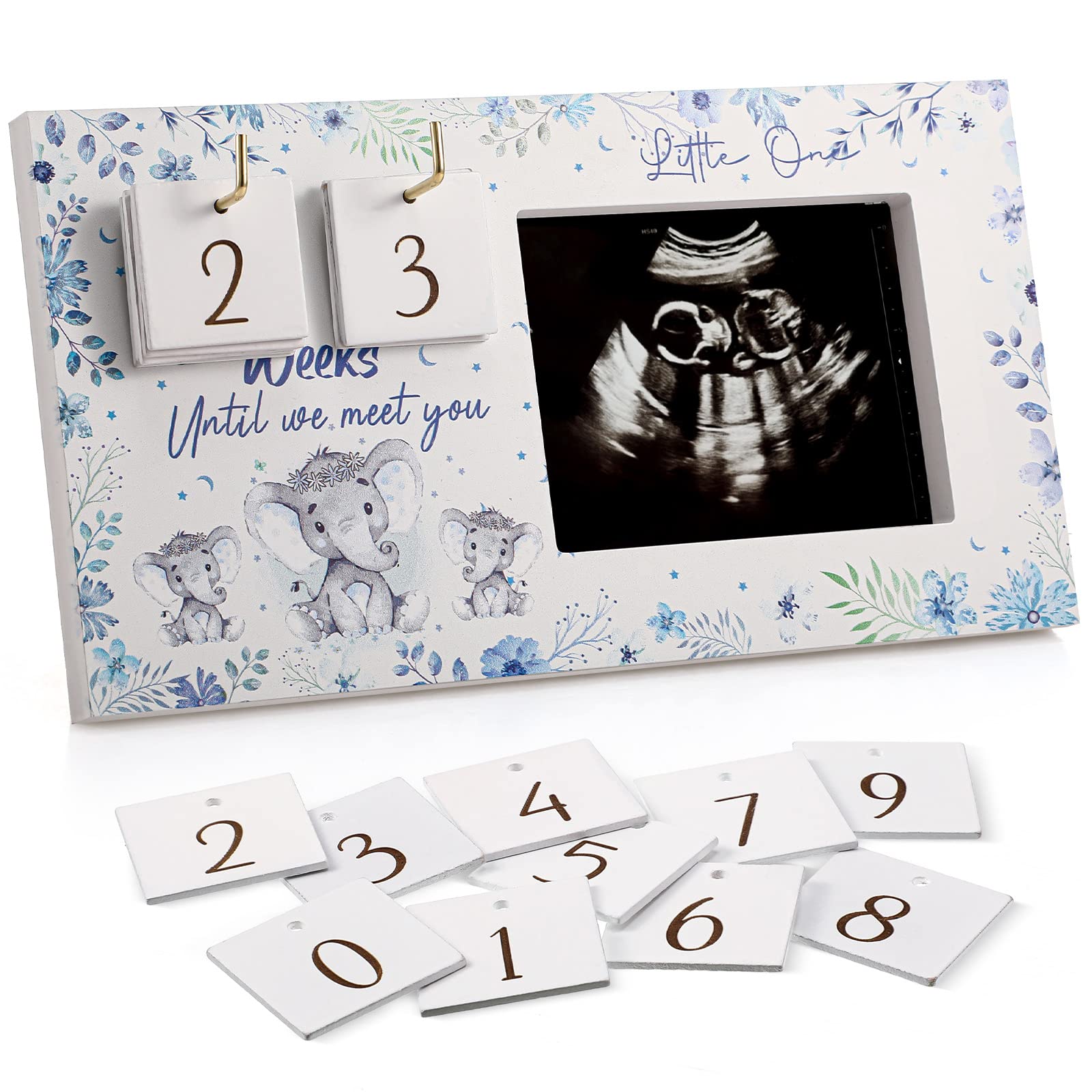 Tatuo Sonogram Picture Frames Ultrasound Photo Frame Countdown with Baby Weeks Gender Reveal Gifts Expecting Parents to be Nice Gifts for Pregnant Women Elephant Nursery Decor