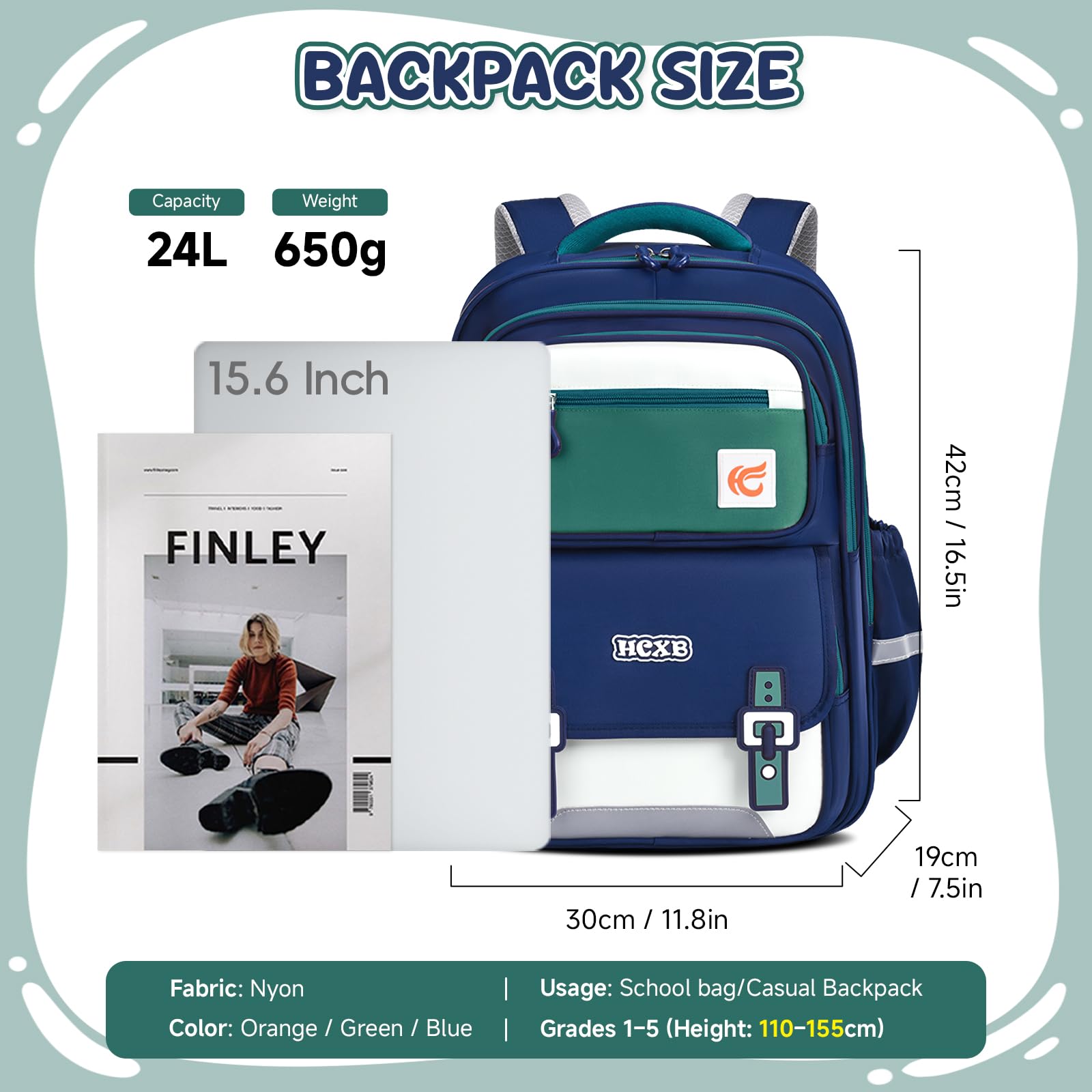 Amythe Schulrucksack Jungen 1. - 5. Klasse mit Reflektierend für Schule | Ergonomisch Schulranzen Lässiger Schultasche mit Brustgurt, Wasserdicht - Blau