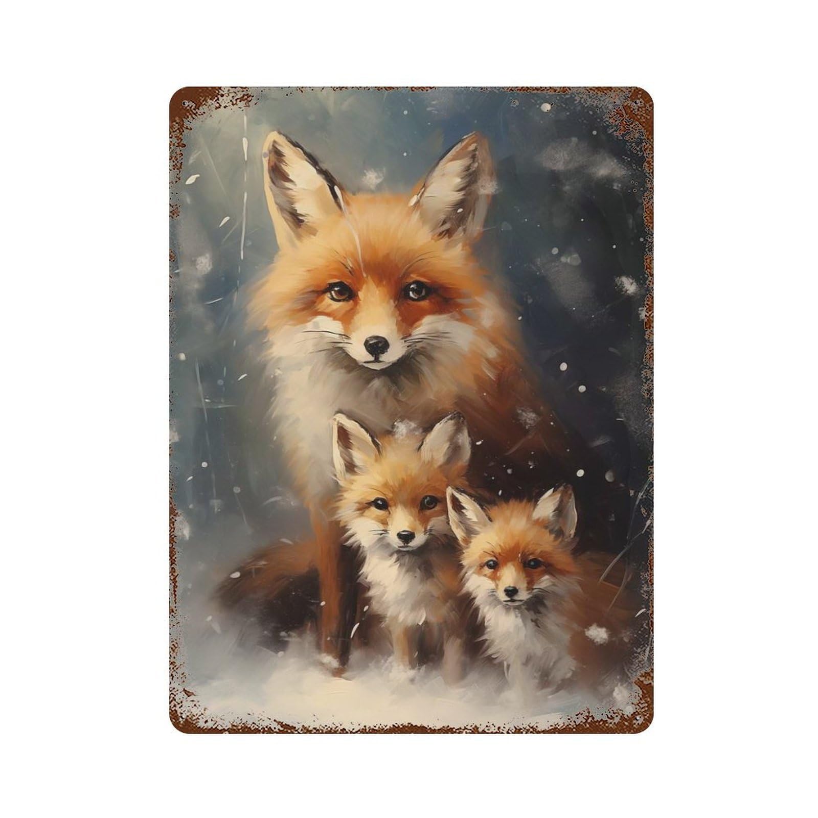 Fox Family Xmas Rustic Tin Plaque 15.7"x11.8", for Shed, Workshop And Garage Wall Decor, Rustic Home Decor