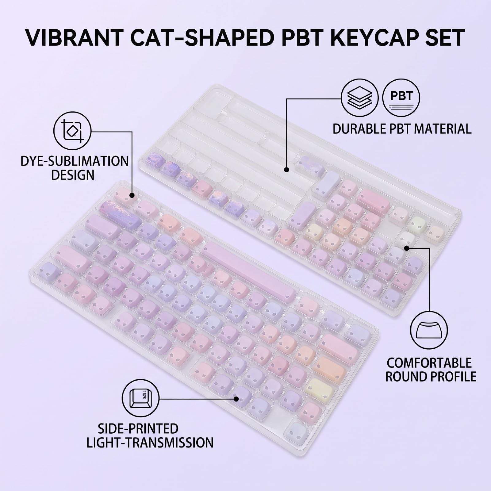 PBT Keycaps Forma di Gatto, Set da 113 Tasti per Tastiere Meccaniche
