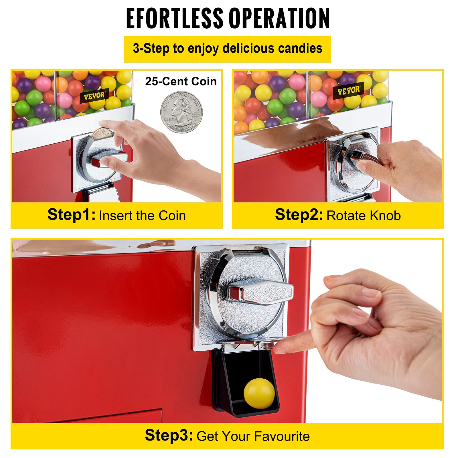 VEVOR Vending Machine with Stand, Red Quarter Candy Dispenser