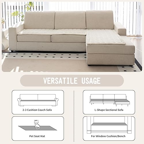 Miniatura 4 de Funda para sofá, fundas de sofá para perros, lavables, antideslizantes, a rayas, para sofá seccional, protector de muebles para forma de L (beige y