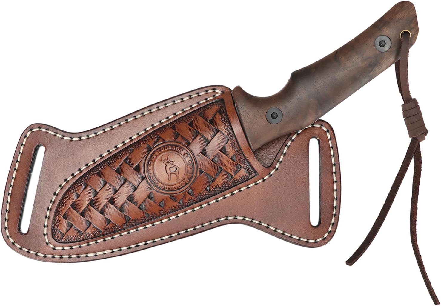 Tourbon Genuine Leather Fixed Blade Knife Sheath - Cross Draw Right Hand Belt Holster, Open Top EDC Knife Holder for Outdoor Camping Hiking Hunting