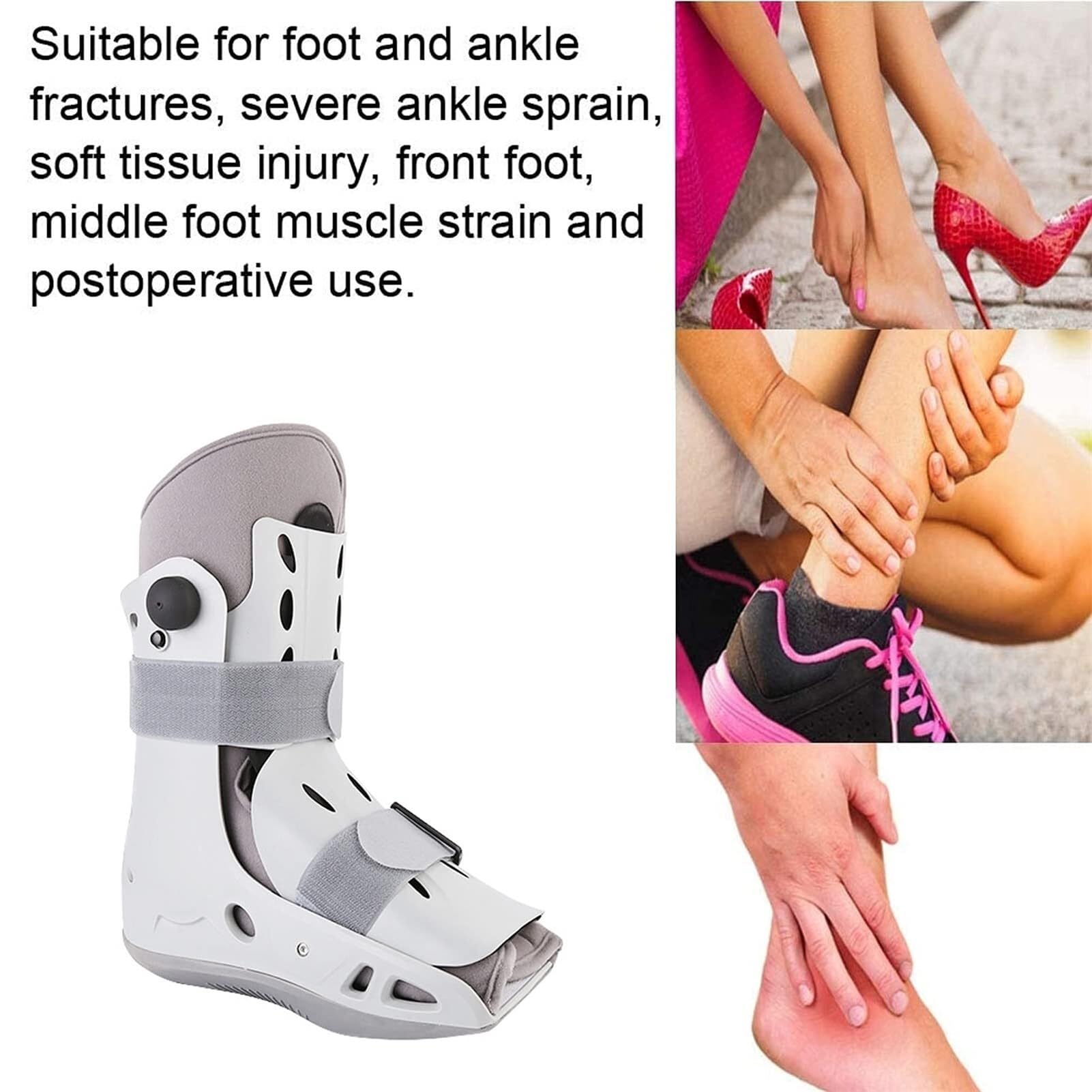 Botas for caminar for fracturas Soporte de correa de ortesis transpirable Férula plantar for lesiones de tobillo y pie Cirugía Esguince de tobillo Pies izquierdo y derecho Blanco