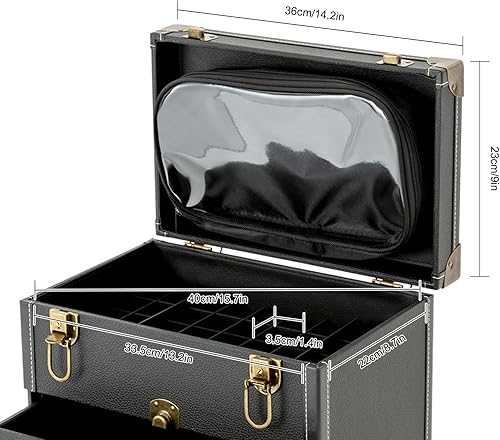 Miniatura 4 de Goudergo Estuche de tren de maquillaje portátil de 3 niveles, estuche de alta seguridad, organizador de esmalte de uñas, estuche de tren de