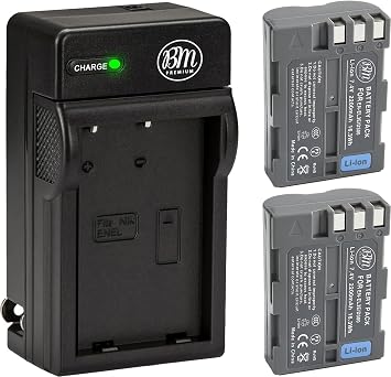 BM Premium 2 Pack of EN-EL3e Batteries and Battery Charger for Nikon D50, D70, D70s, D80, D90, D100, D200, D300, D300S, D700, MH-18, MH-18a, MH-19, MB-D200, MB-D10 Cameras