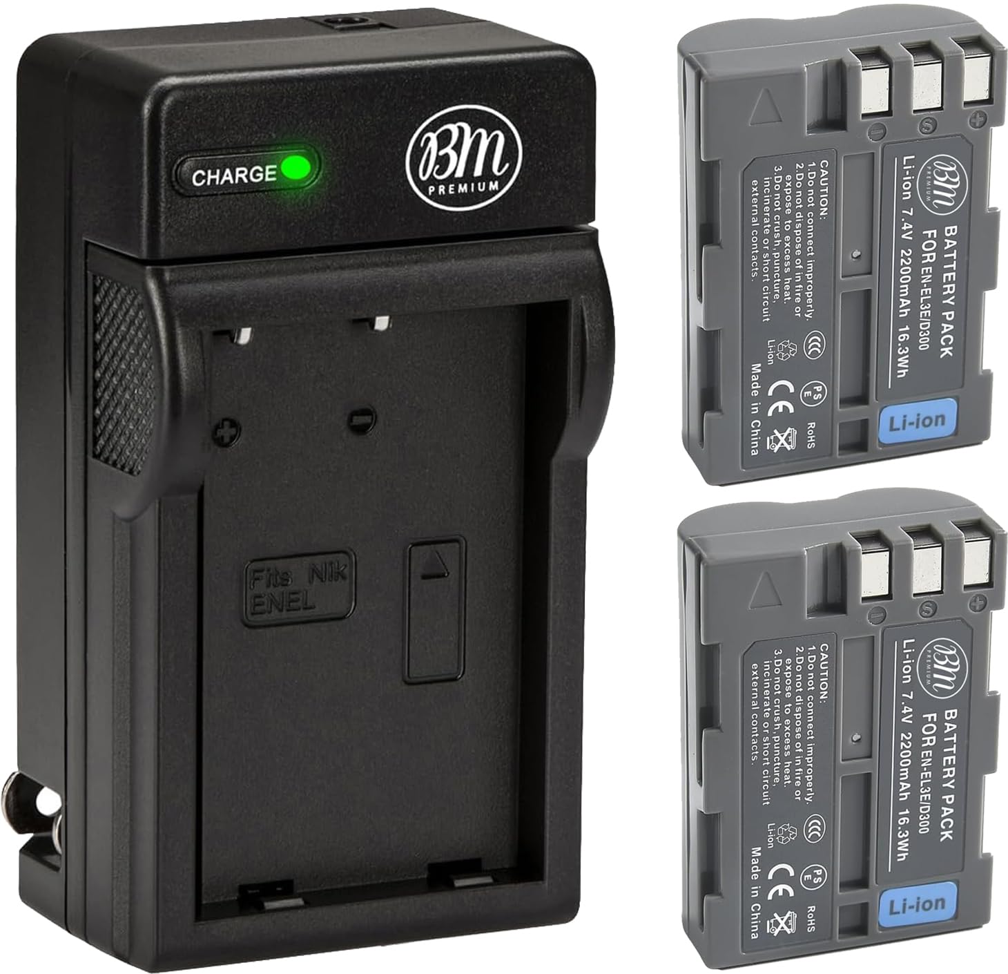 BM Premium 2 Pack of EN-EL3e Batteries and Battery Charger for Nikon D50, D70, D70s, D80, D90, D100, D200, D300, D300S, D700, D900 Digital SLR Camera
