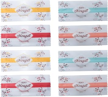 SOWAKA 200 Pcs Nougats Candy Bags 3.5 x 1.5 Inch Small Plastic Caramel Candy Wrappers for Caramel Homemade Cookies Packaging Bags Christmas Theme Parties Colorful