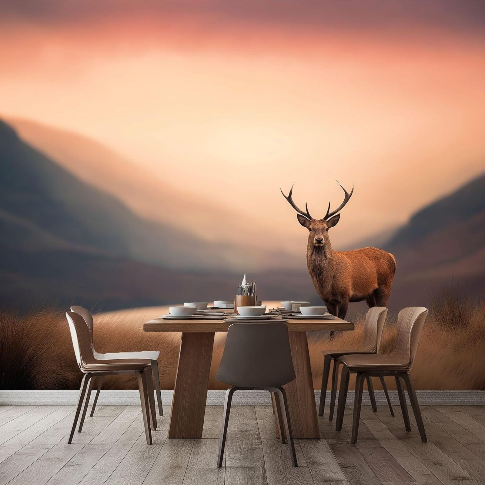 hgjdjhnf Photo Wallpaper Natural Landscape Animal Deer Wall Mural Modern wall Bedroom Living Room Wall Wallpaper, Red, 300cm x 210cm