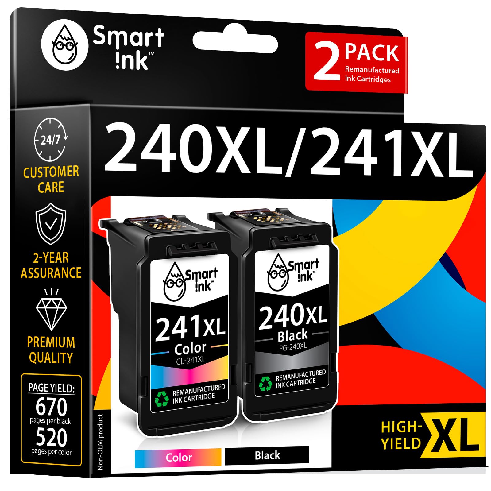 Smart Ink Remanufactured Ink Cartridge Replacement for Canon 240 XL 241 XL 240XL 241XL for Canon Pixma MG3620 MX472 TS5120 MX452 MG3220 MG3520 MX432