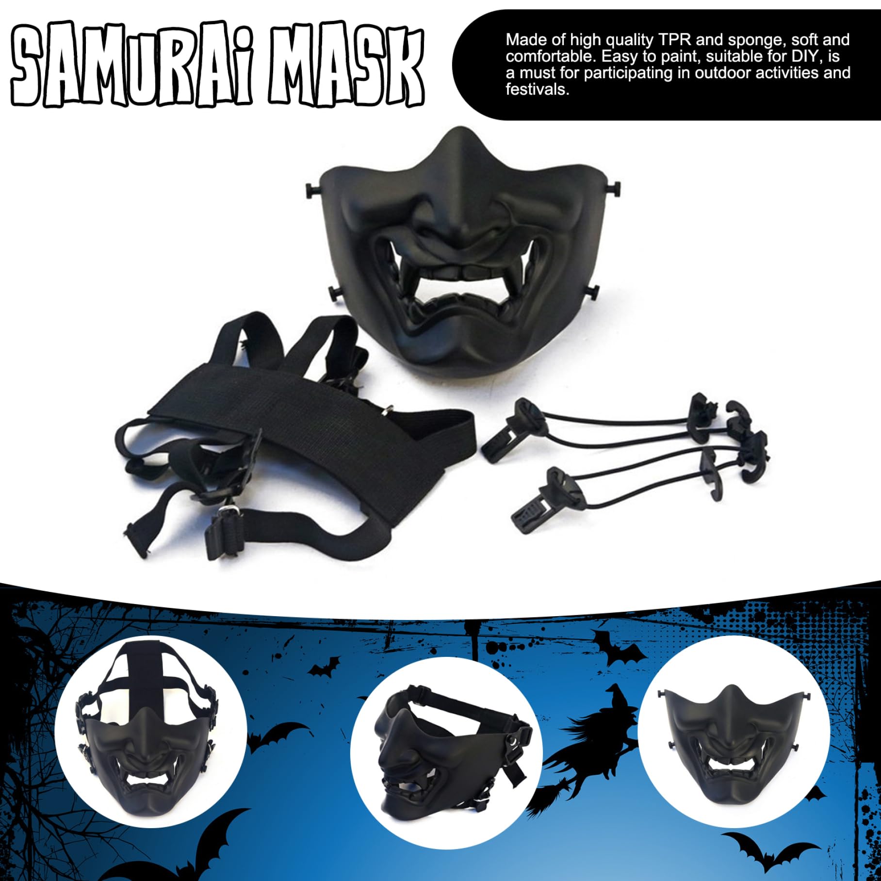 Maschera da demone unisex del diavolo horror a mezza faccia, per mostri, cosplay, accessorio per costume spaventoso, per Halloween, carnevale, feste