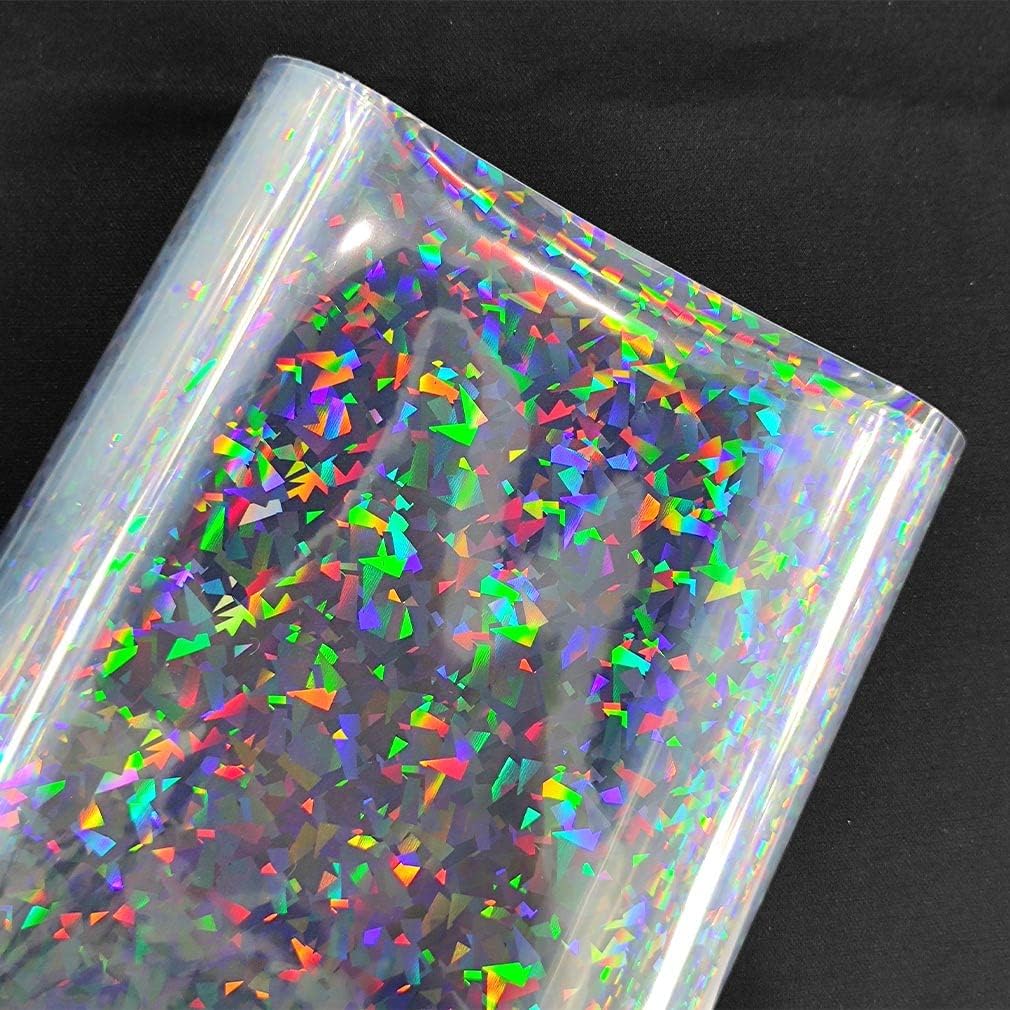 12x53 Inch Iridescent Gem Patterns Clear Film Laser Mirror Rainbow Transparent PVC Waterproof Vinyl for Sewing Crafts Decoration