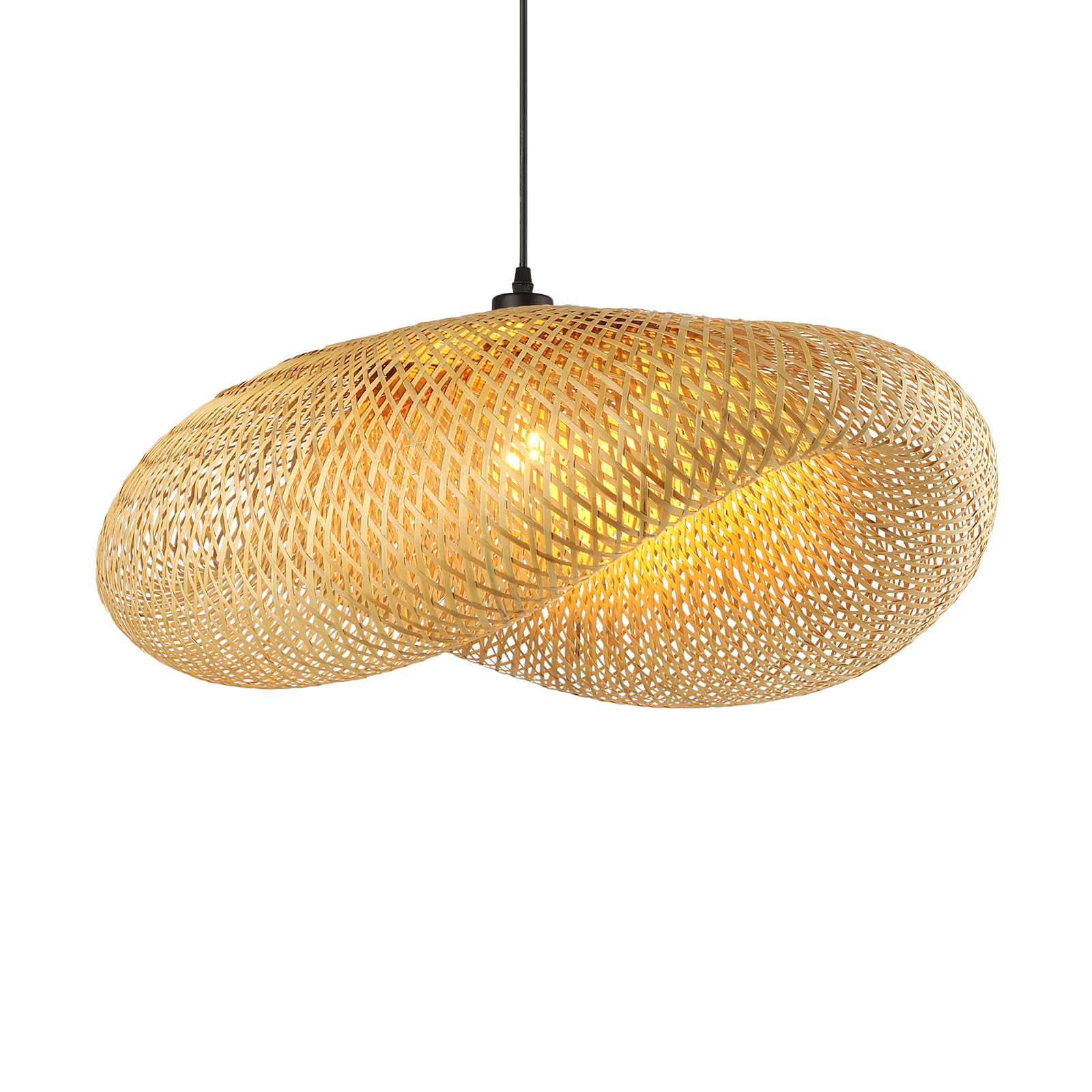 Boho HäNgelampe Wohnzimmer, KreativitäTshut E27 Rattan Schlafzimmerlampe HäNgend, Retro-Lichtstroh Lampe Esstisch, Weben Pendelleuchte Vintage, FüR Esszimmer, Teestube, Wohnzimmer, 60 Cm
