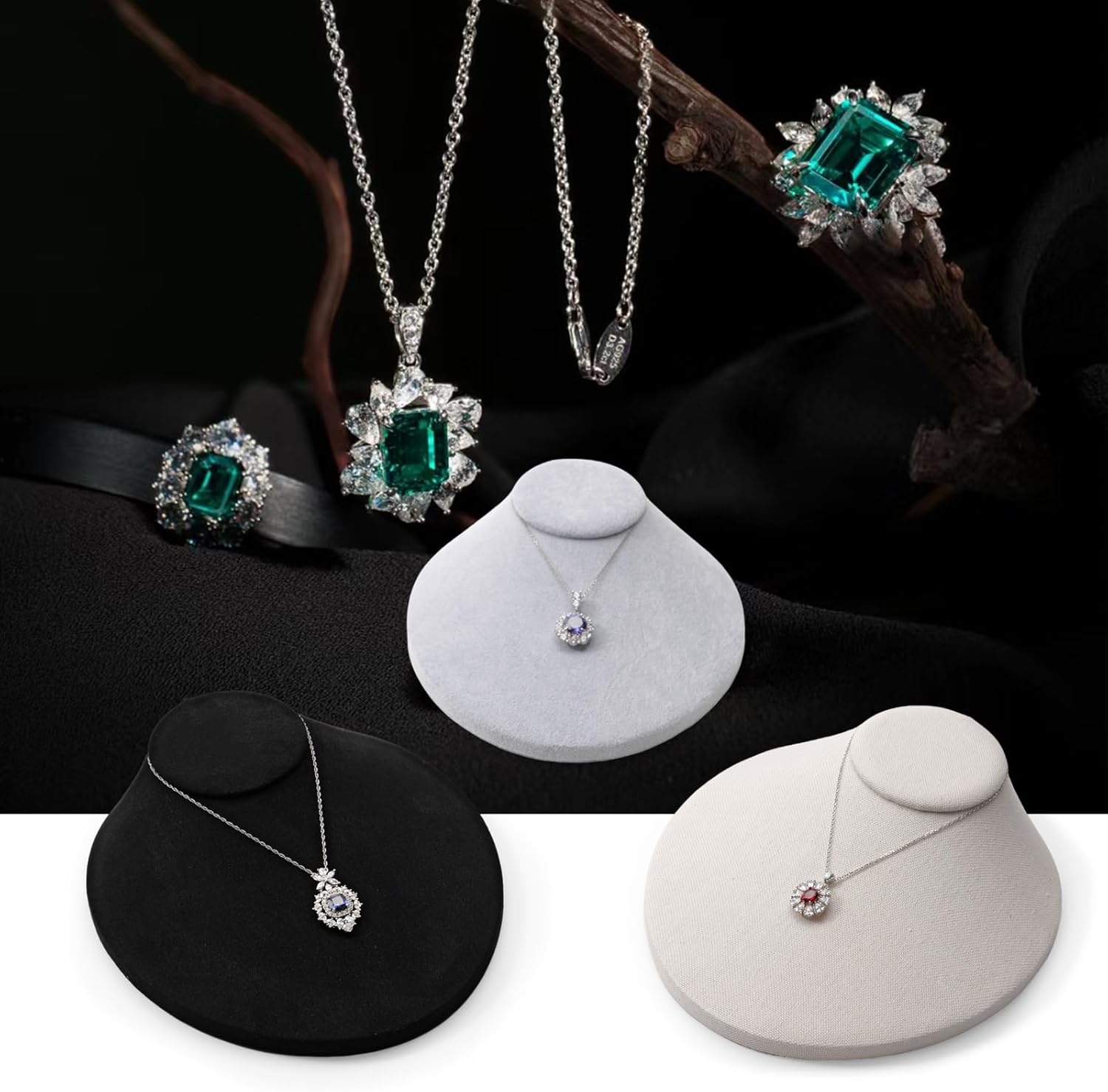 Oirlv Necklace Holder Bust Velvet Jewelry Display Necklace Display for Vendors Display Pendant Display Stand Black
