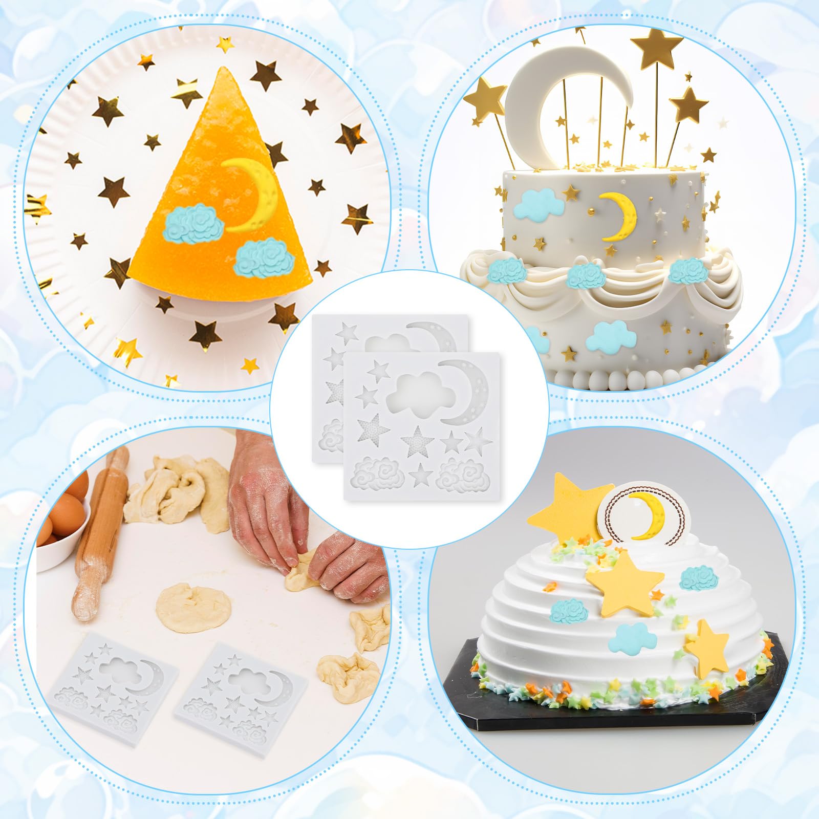 2 moldes de silicona, moldes de arcilla polimérica con forma de estrella y luna para caramelo, chocolate, fondant, decoración de pasteles, bricolaje, hornear, cupcakes, galletas, jabón y velas