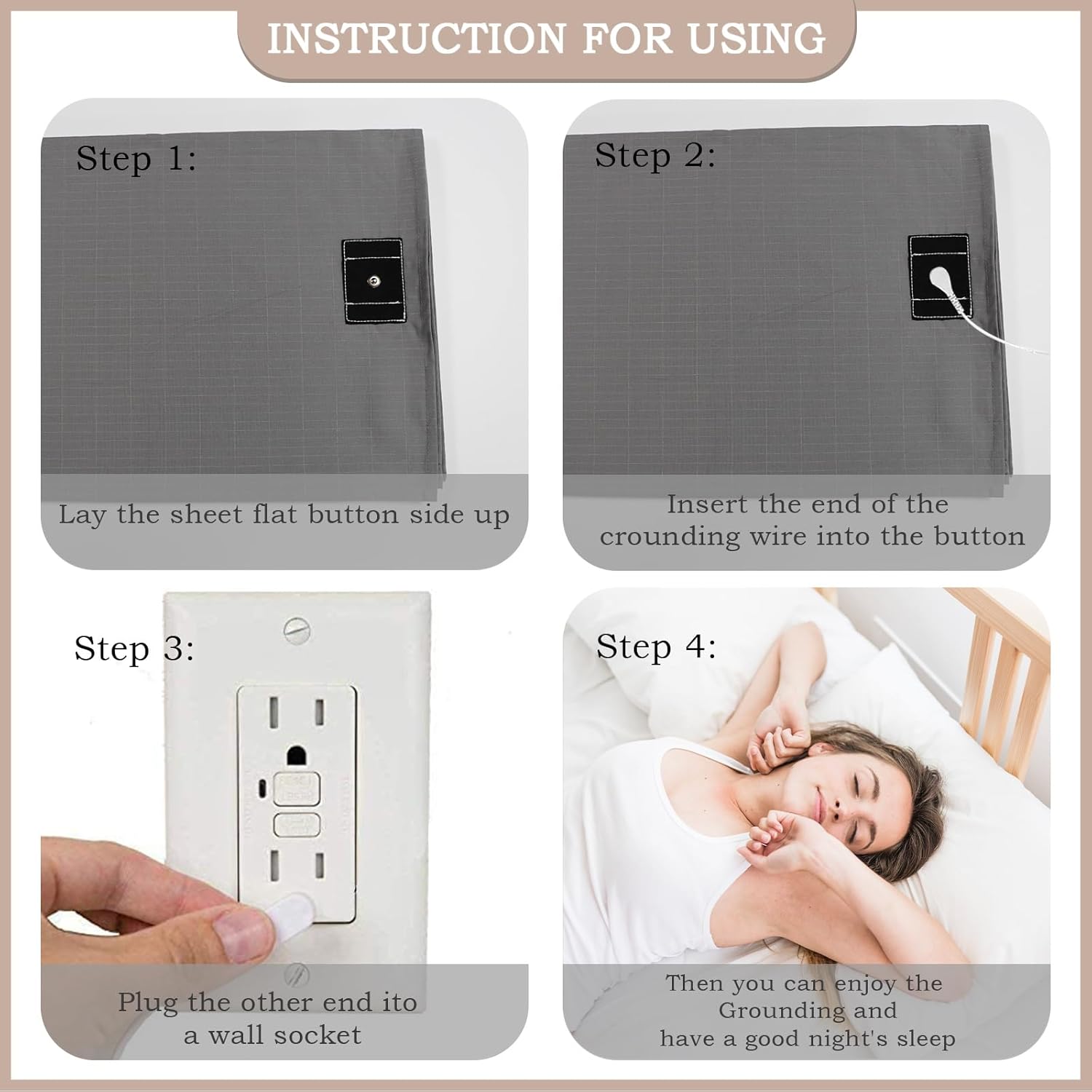 Grounding Sheet, Grounding Mat for Bed with Grounding Cord, Reduce Painful, Inflammation, Improves Sleep, 5% Silver Fiber with 95% Cotton, (27x52IN,Grey)