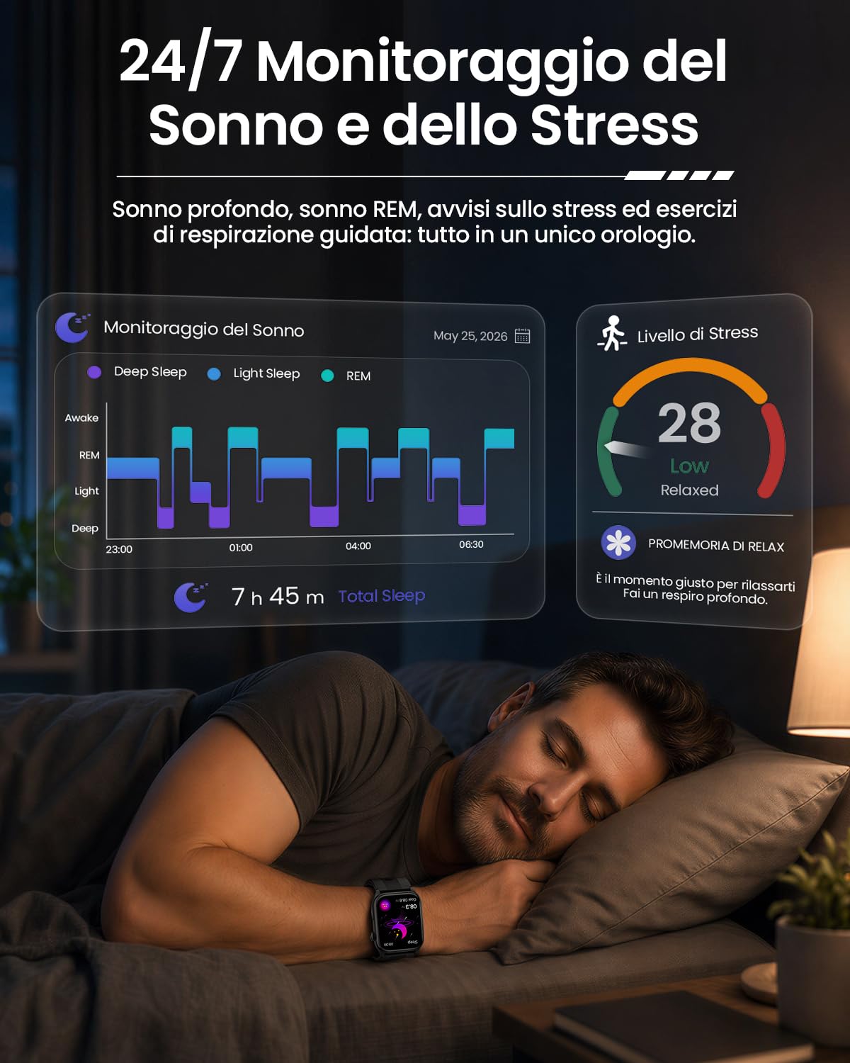 FOSMET S101 Smartwatch Uomo Pressione Sanguigna, Airbag, ECG, HRV, Nero