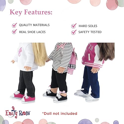 Miniatura 4 de Emily Rose 18 Inch Doll Basics Value Paquete de 3 zapatillas de lona para gimnasio Set de regalo - Zapatos de tenis para muñecas de 18 pulgadas de