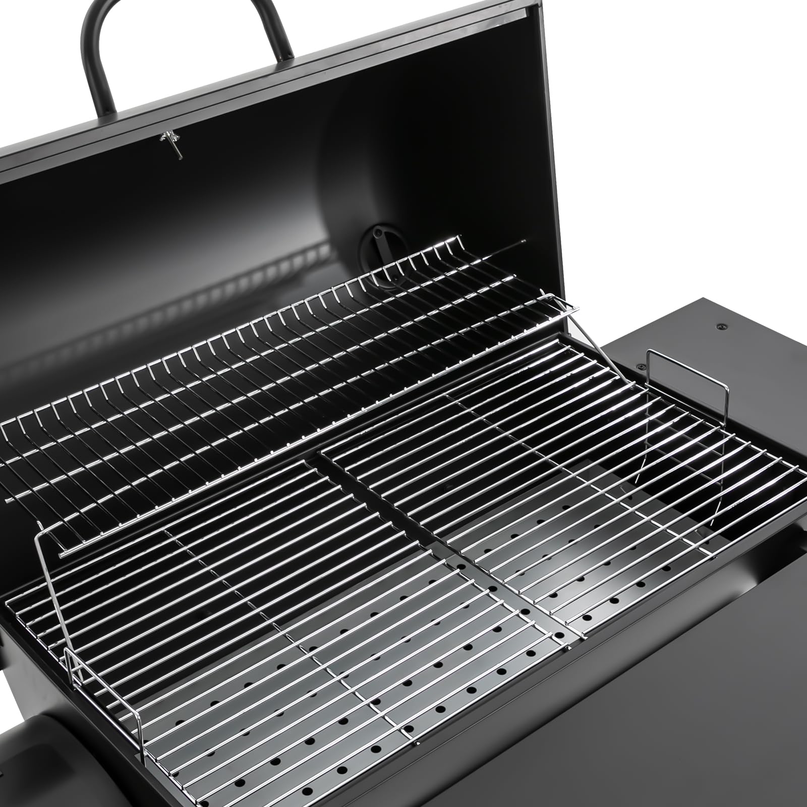 Barbecue a carbonella, con termometro e ripiani laterali, per giardino, campeggio, feste, 147 x 70 x 126 cm, colore nero