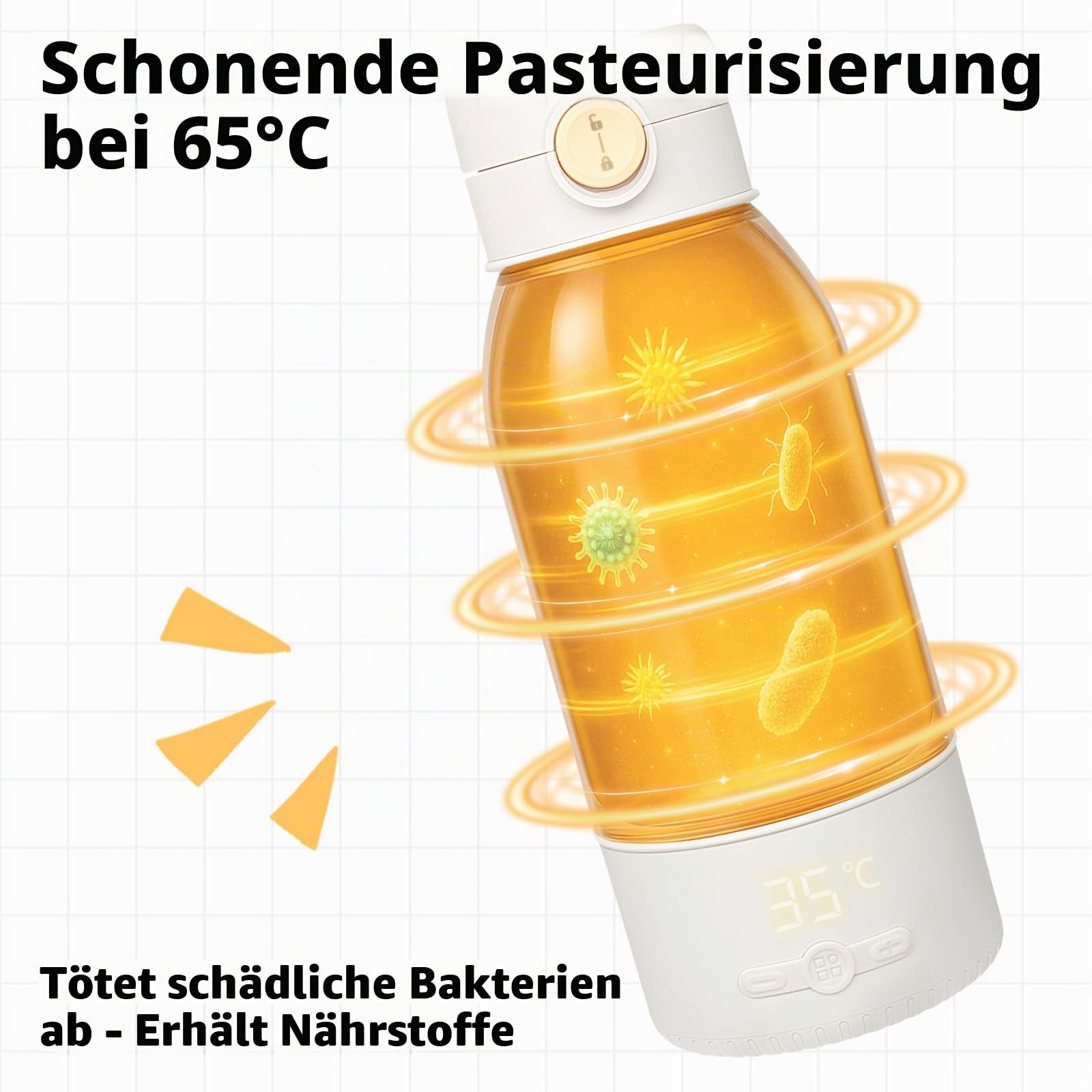 Tragbarer Flaschenwärmer Baby Unterwegs - Große 500ml Kapazität, Pasteurisierung, Kindersicherung gegen, 24 Stunden konstante Temperatur für den Ganzen Tag, Schnelles Aufheizen Muttermilch und Wasser | Große 500ml Kapazität, Pasteurisierungsfunktion, Kind