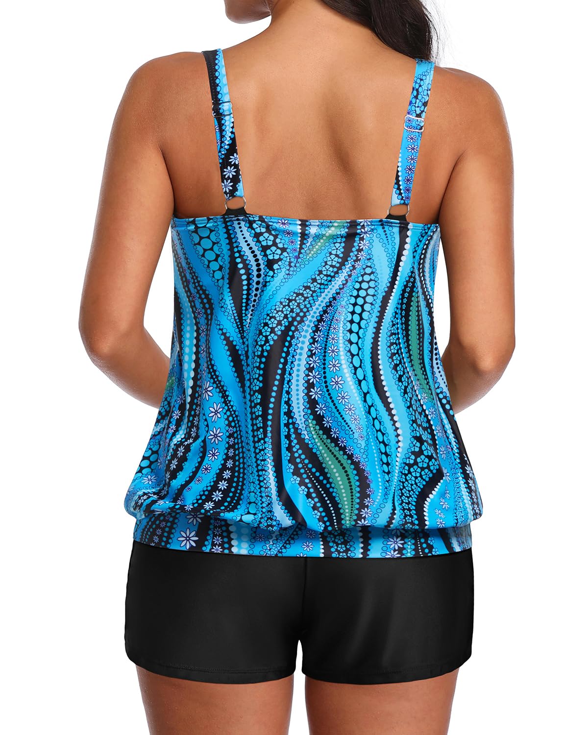 Aqua Eve Zweiteiliger Tankini-Badeanzug für Damen, Blouson, Tanktop mit Shorts, bescheidene Badeanzüge | Herausnehmbare Polsterung, verstellbare Schultergurte, integrierter Slip, Seitenschlitz, Jungen-Schnitt für sichere Bewegung